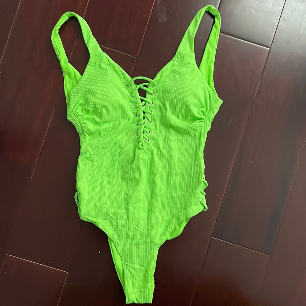 TINIBIKINI Neon green high waisted one piece
